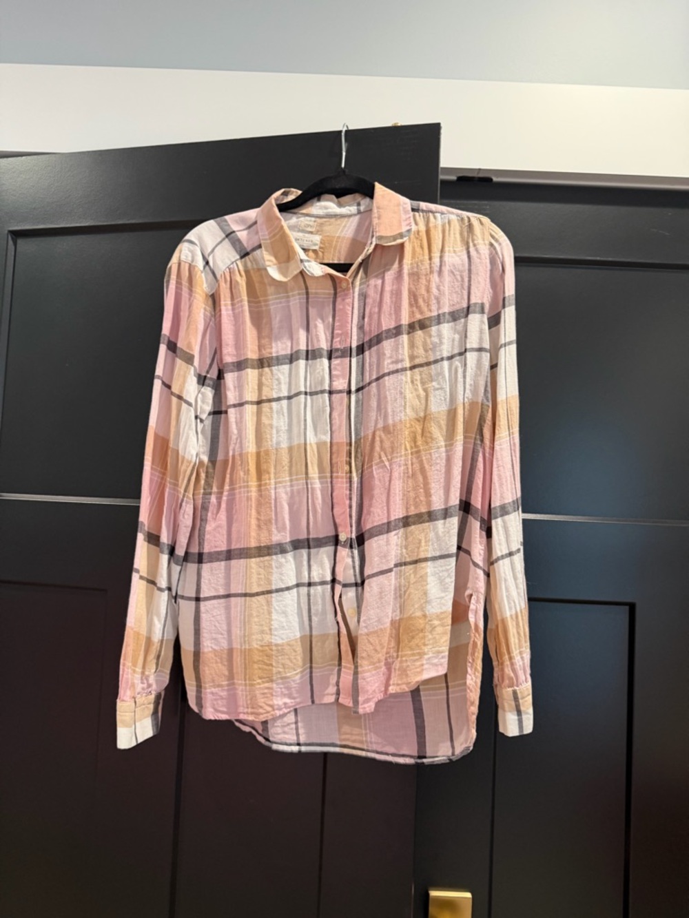 LOFT Pink and Tan Plaid Button-Down Shirt